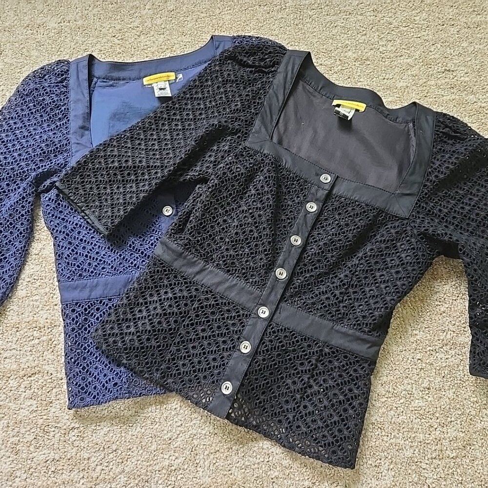 Catherine Malandrino Eyelet Blouse Black and Blue Size 2 NWOT